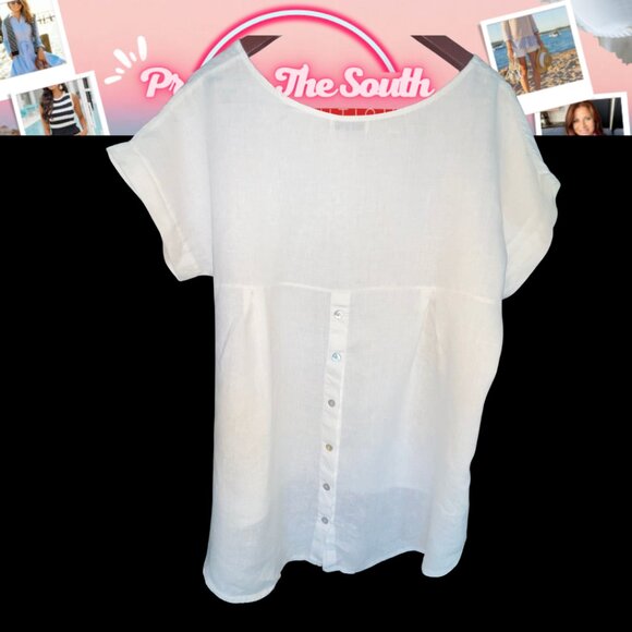 Terzo Millennio Sand Italian Linen Hi-Low Tunic Top L | Coastal Boho - Picture 3 of 10